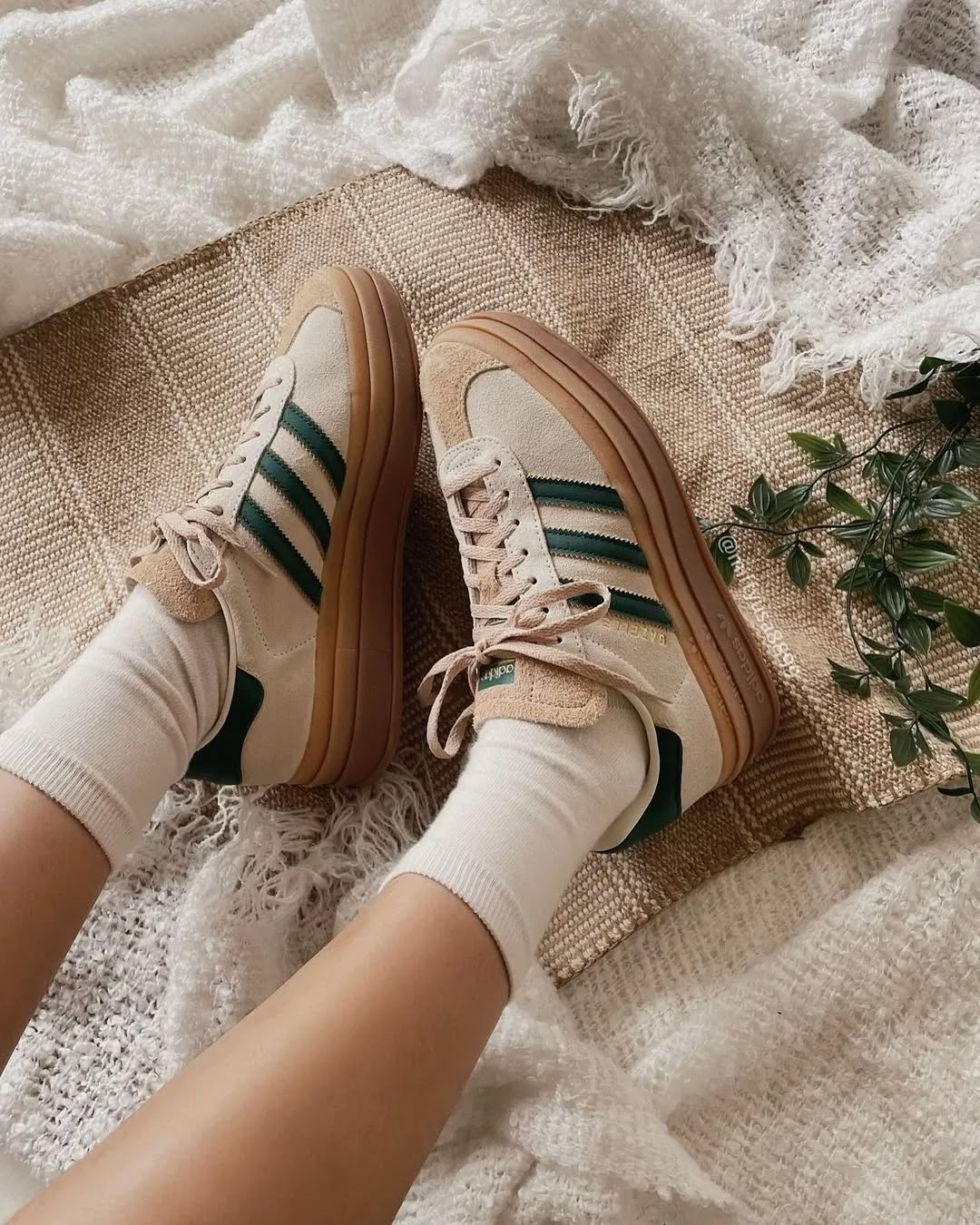 adidas Gazelle Bold Magic Beige Collegiate Green (W) - ID7056 - Men's and Women's Sneakers > Sneakers > Adidas Gazlle > Low - Top Sneakers