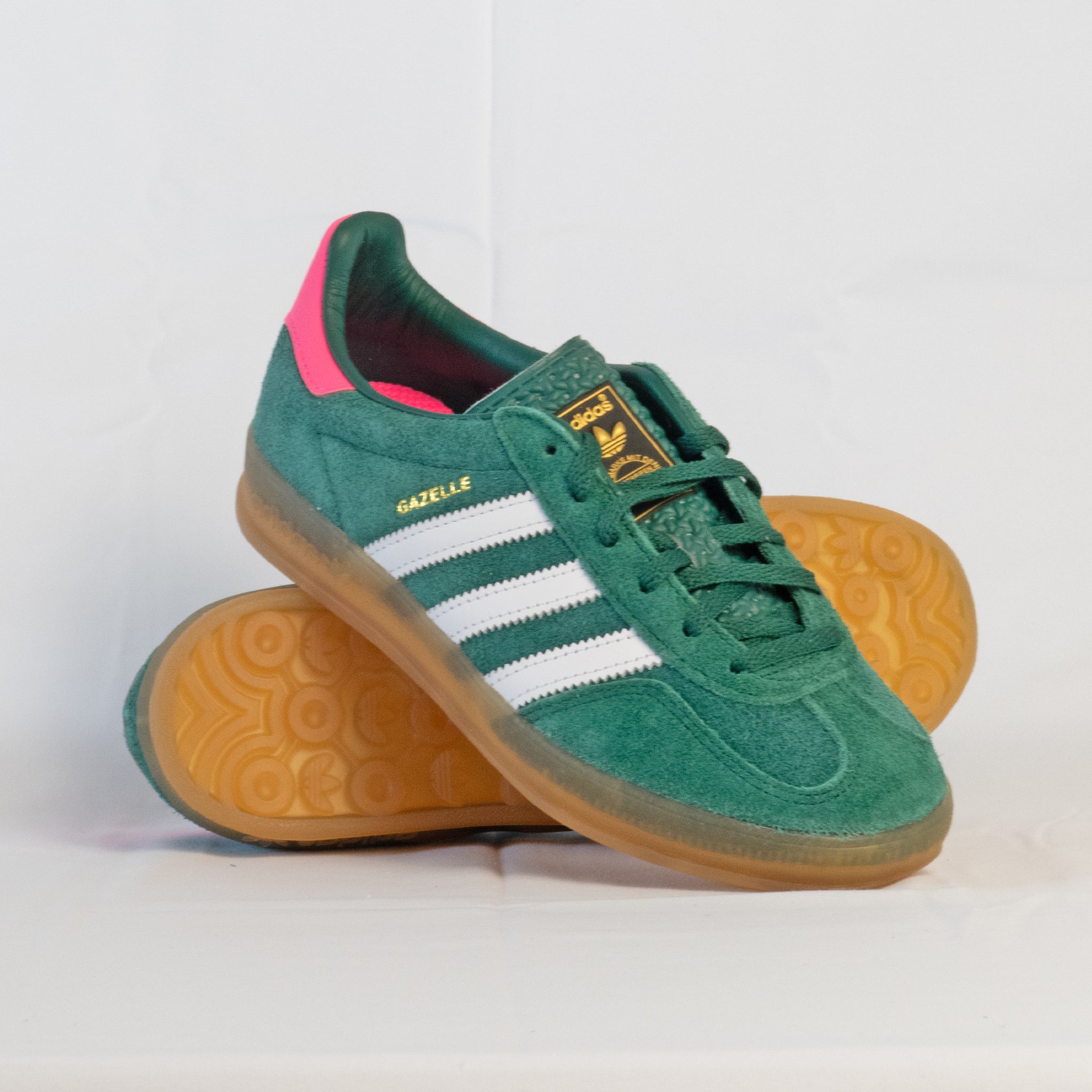 Adidas Gazelle Indoor Collegiate Green Lucid Pink (W) - IG5929 - Men's and Women's Sneakers > Sneakers > Adidas Gazlle > Low - Top Sneakers