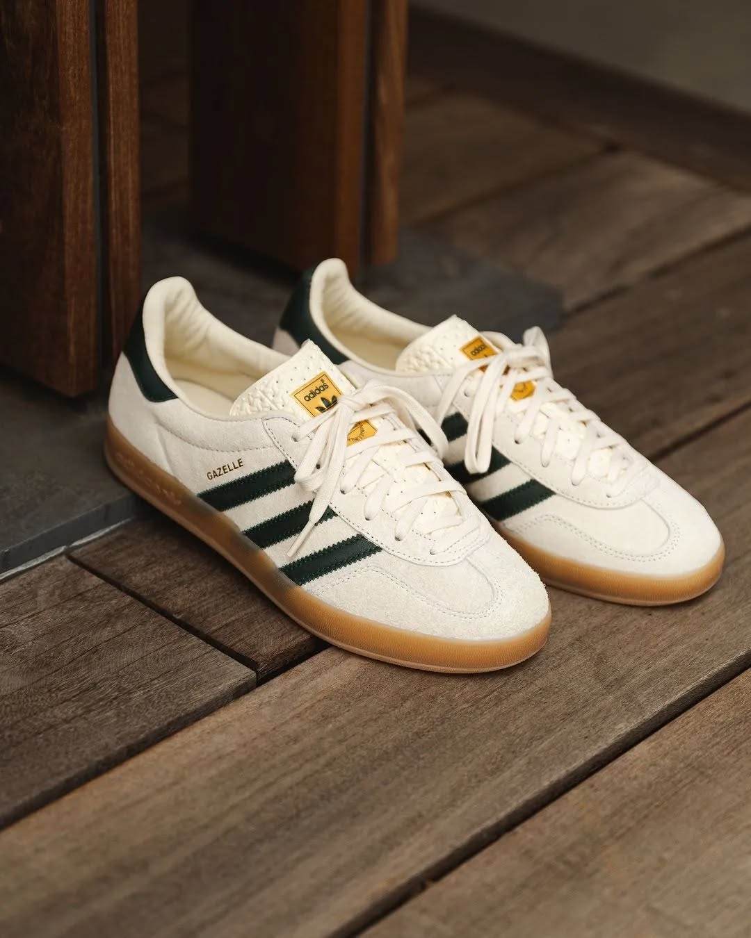 Adidas Gazelle Indoor Cream White Collegiate Green Gum - IH7502 - Men's and Women's Sneakers > Sneakers > Adidas Gazlle > Low - Top Sneakers