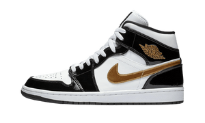 Air Jordan 1 Mid Patent Black White Gold
