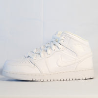 Jordan 1 Mid Triple White Tumbled Leather (GS)