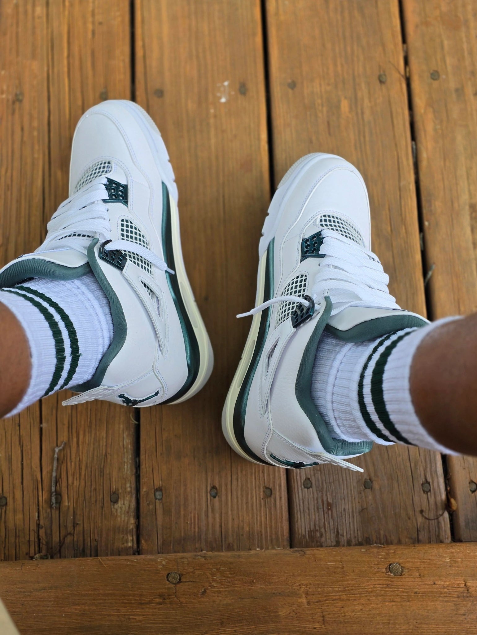 Jordan 14 oxidized green on feet store