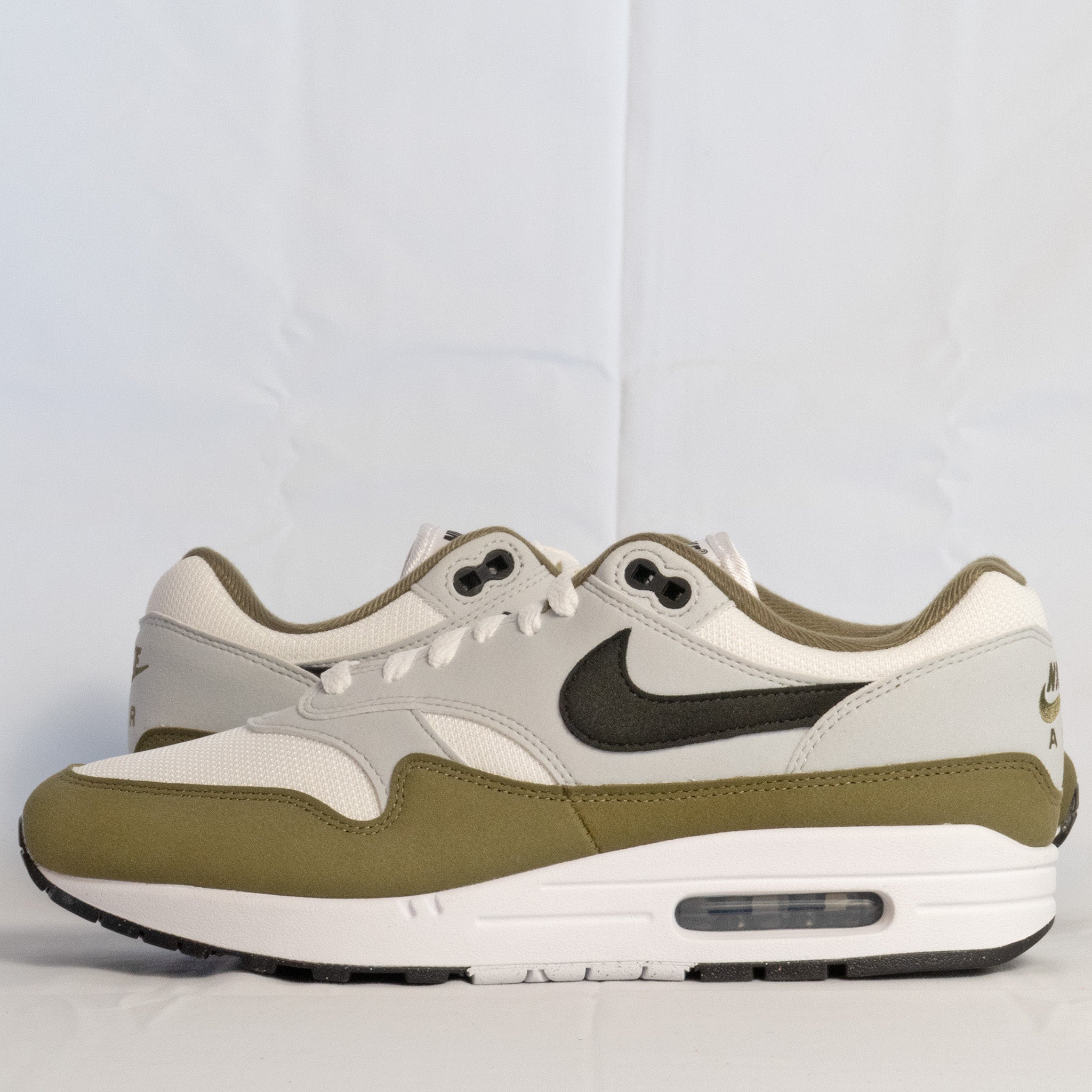 Nike Air Max 1 White Black Medium Olive - FD9082 - 102 - Men's and Women's Sneakers > Sneakers > Air Max 1 > Low - Top Sneakers