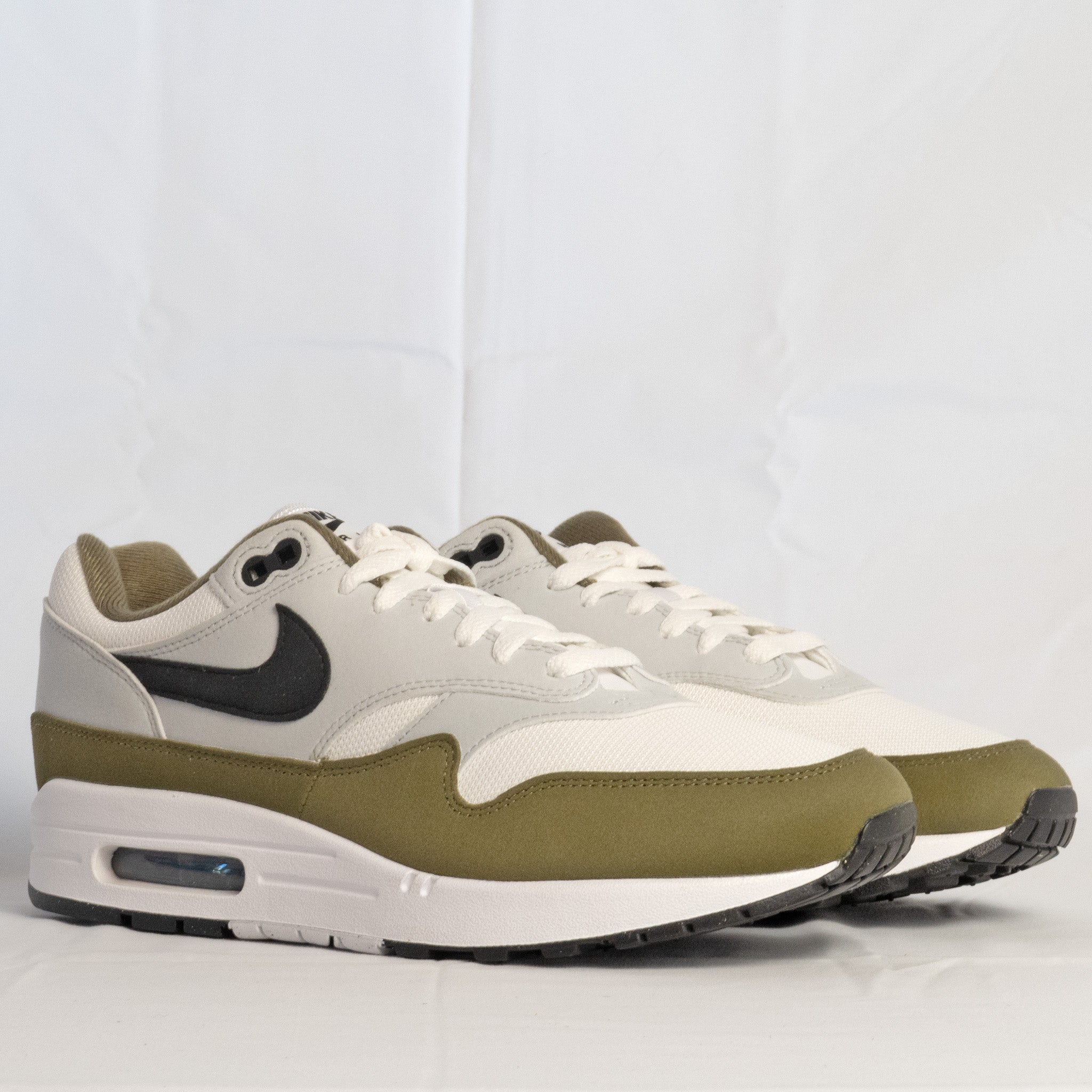 Nike Air Max 1 White Black Medium Olive - FD9082 - 102 - Men's and Women's Sneakers > Sneakers > Air Max 1 > Low - Top Sneakers