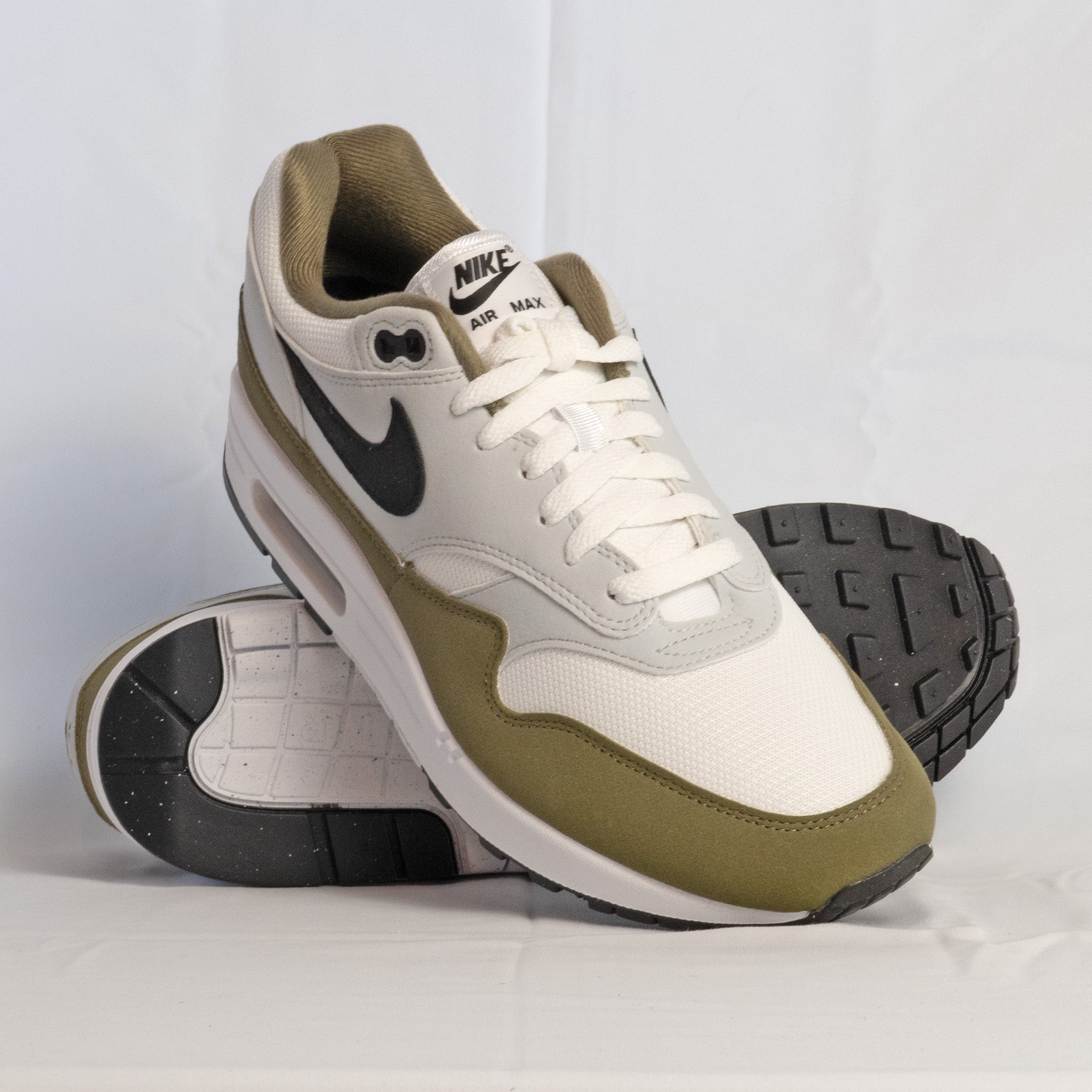 Nike Air Max 1 White Black Medium Olive - FD9082 - 102 - Men's and Women's Sneakers > Sneakers > Air Max 1 > Low - Top Sneakers