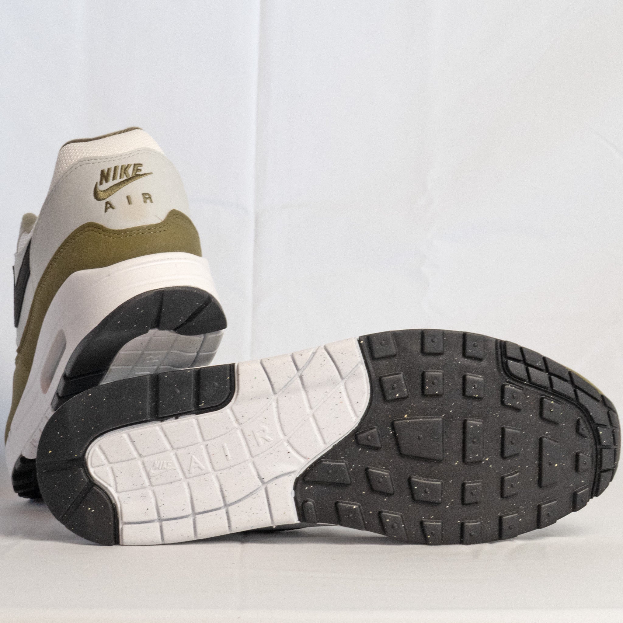 Nike Air Max 1 White Black Medium Olive - FD9082 - 102 - Men's and Women's Sneakers > Sneakers > Air Max 1 > Low - Top Sneakers