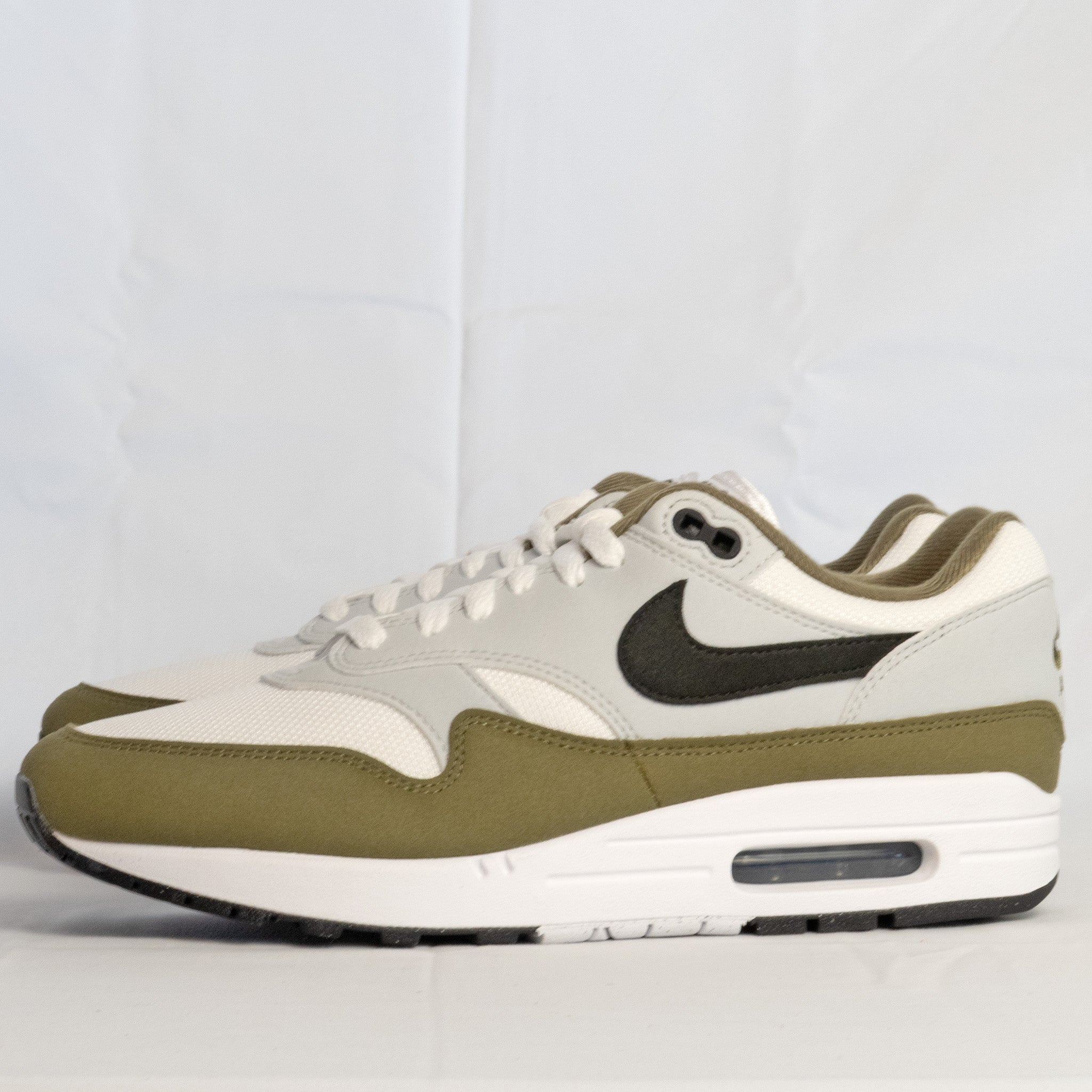 Nike Air Max 1 White Black Medium Olive - FD9082 - 102 - Men's and Women's Sneakers > Sneakers > Air Max 1 > Low - Top Sneakers